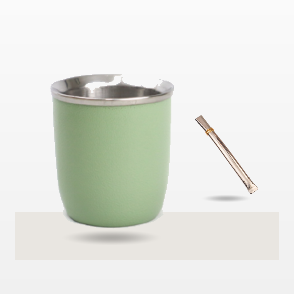 Set Mate Termico Recto Acero Verde (AB) + Bombilla