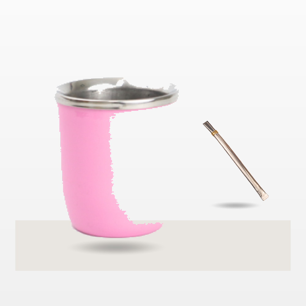 Set Mate Termico Recto Acero Rosa (AB) + Bombilla