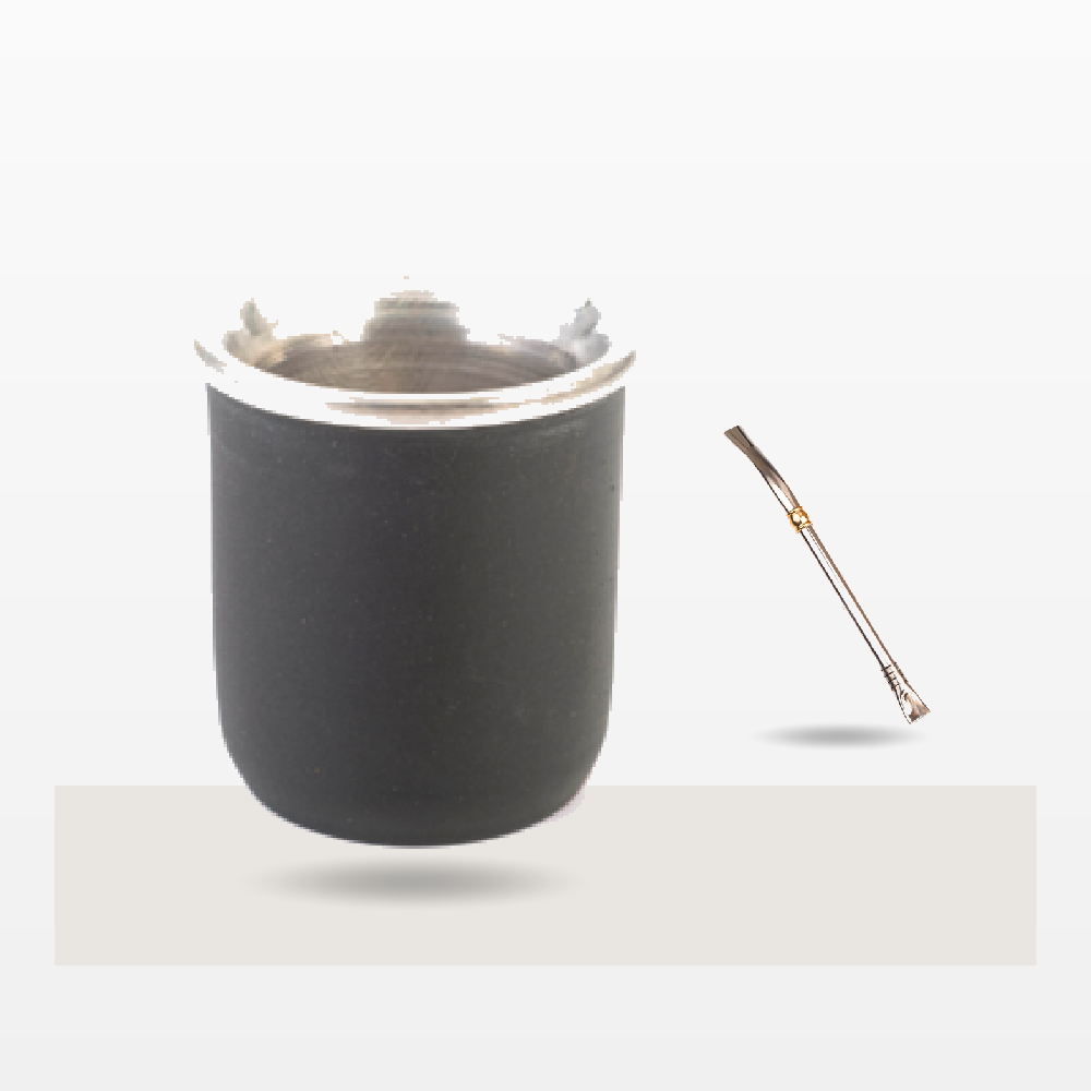 Set Mate Termico Recto Acero Negro (AB) + Bombilla