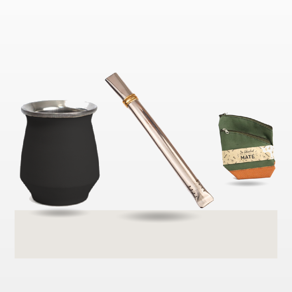 Set Mate Termico Conan Acero (Negro) + Yerbera + Bombilla