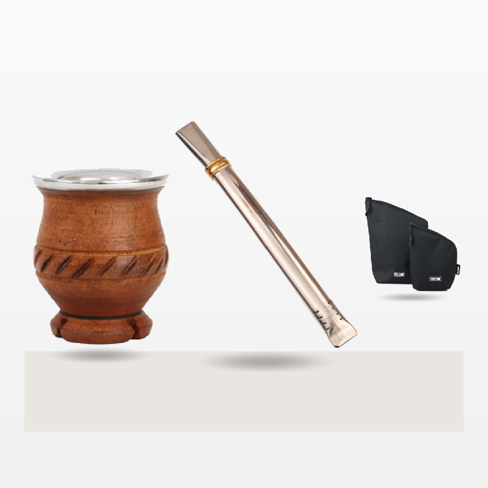 Set Mate Trebol Acero Algarrobo + Yerbera + Bombilla