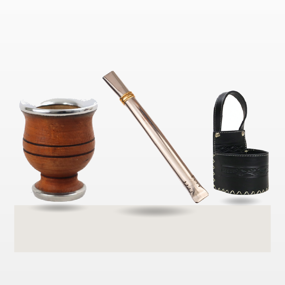 Set Mate Boconcito Acero Algarrobo + Portamate + Bombilla