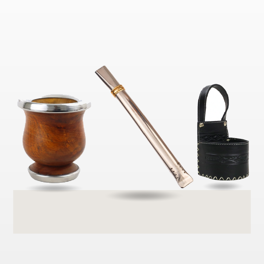 Set Mate Bocon Liso Acero Algarrobo + Portamate + Bombilla